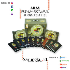 SARUNG ATLAS PREMIUM 750 TUMPAL KEMBANG WARNA POLOS  ECER/GROSIR 10-PCS