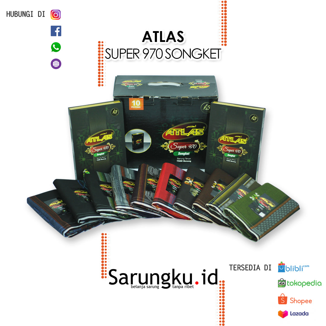 SARUNG ATLAS SUPER 970 SONGKET ECER/GROSIR-10PCS