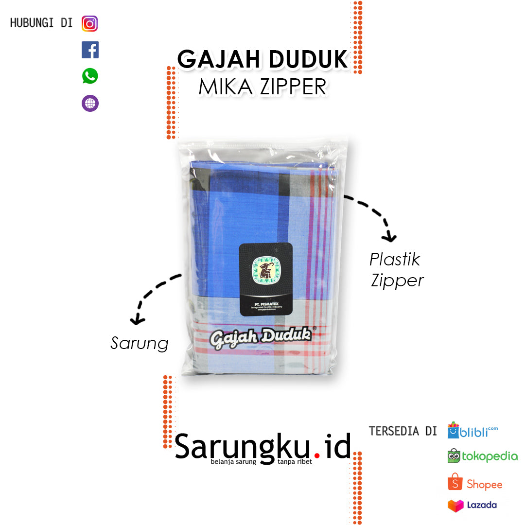 SARUNG GAJAH DUDUK MIKA ZIPPER  ECER/GROSIR 10-PCS