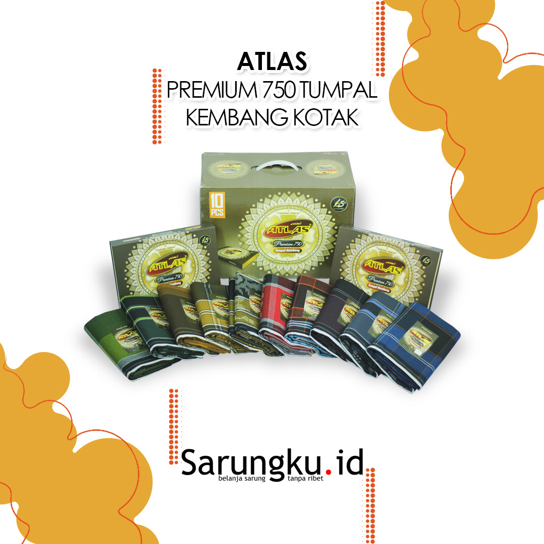 SARUNG ATLAS PREMIUM 750 TUMPAL KEMBANG KOTAK-KOTAK  ECER/GROSIR 10-PCS