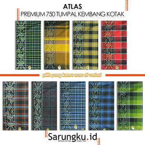 SARUNG ATLAS PREMIUM 750 TUMPAL KEMBANG KOTAK-KOTAK  ECER/GROSIR 10-PCS