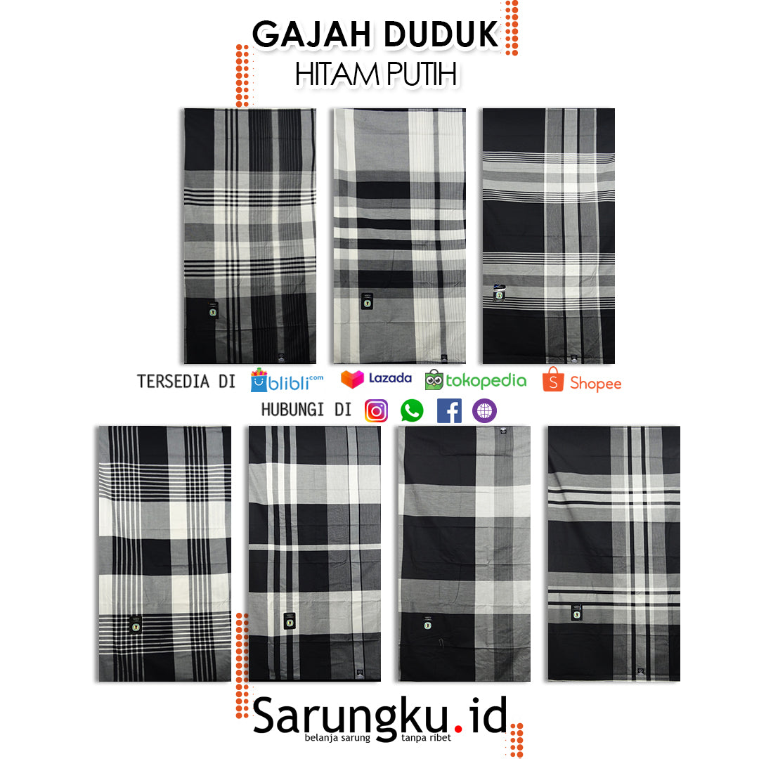 SARUNG GAJAH DUDUK BLACK & WHITE  ECER/GROSIR 10-PCS