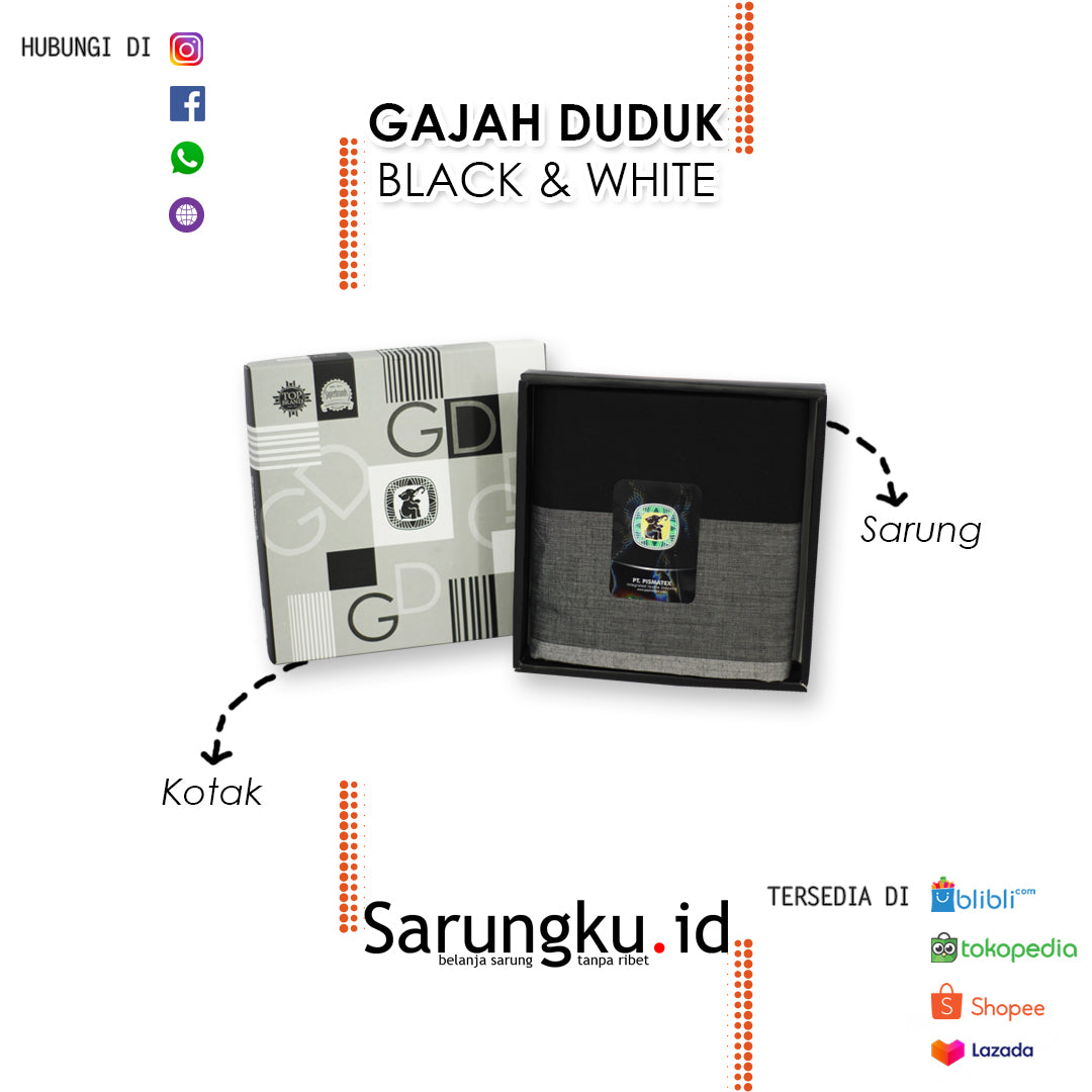 SARUNG GAJAH DUDUK BLACK & WHITE  ECER/GROSIR 10-PCS